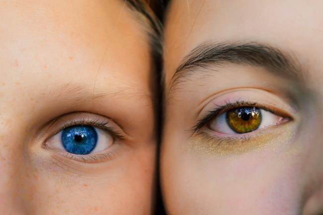 קלוזאפ על עיניים של אישה וילדה עם צבע עיניים חום - ירוק וכחול